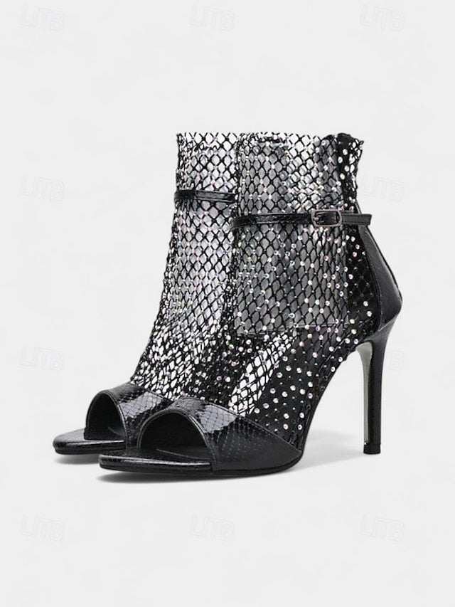 Women's – Sandals Open-Toe Gold Stiletto Glitter Mesh