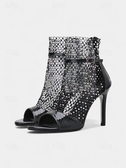 Women's – Sandals Open-Toe Gold Stiletto Glitter Mesh