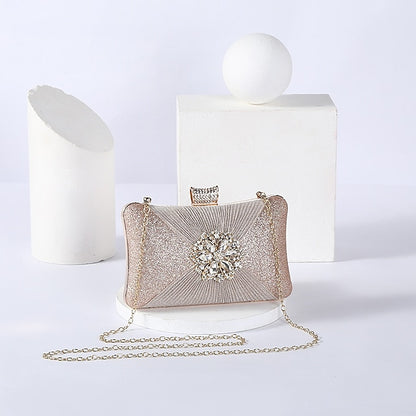 Rhinestone Chain Elegant Women's with Clutch Gold Strap Bag