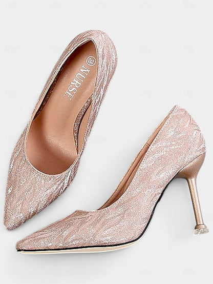Heels Toe with Champagne Stiletto Glitter Pointed Women's