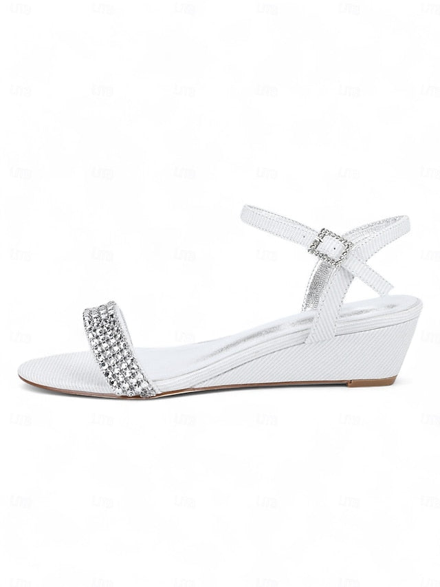 Champagne Wedge Women's Sandals Open Rhinestone - Toe