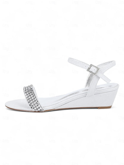 Champagne Wedge Women's Sandals Open Rhinestone - Toe