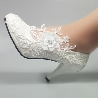 Heels Elegant Lace Bridal Wedding Floral – Women's White