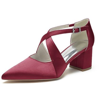 Elegant Block White Pointed Women's – Heels Satin Toe