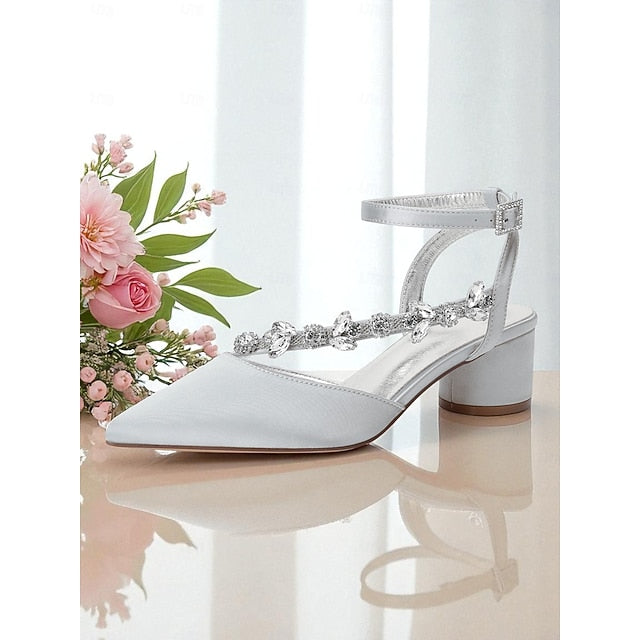 Women's Rhinestone Purple with Satin Pumps Heel Block