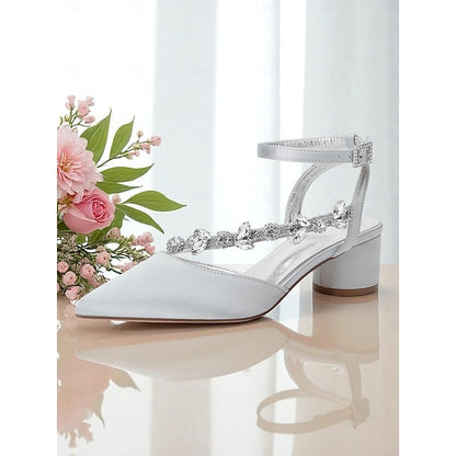 Women's Rhinestone Purple with Satin Pumps Heel Block