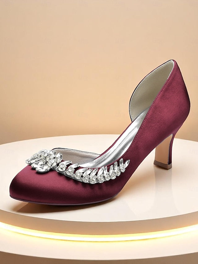 Toe Silver Heels Round Satin Kitten Women's Low - Heel