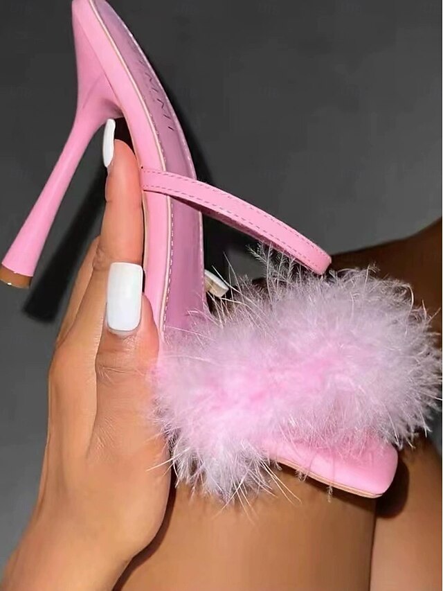 – Green Feathered Heeled Bold Sandals High