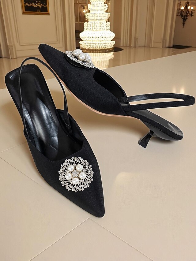 Slingback Satin Pearl Women's with and Pumps Blue