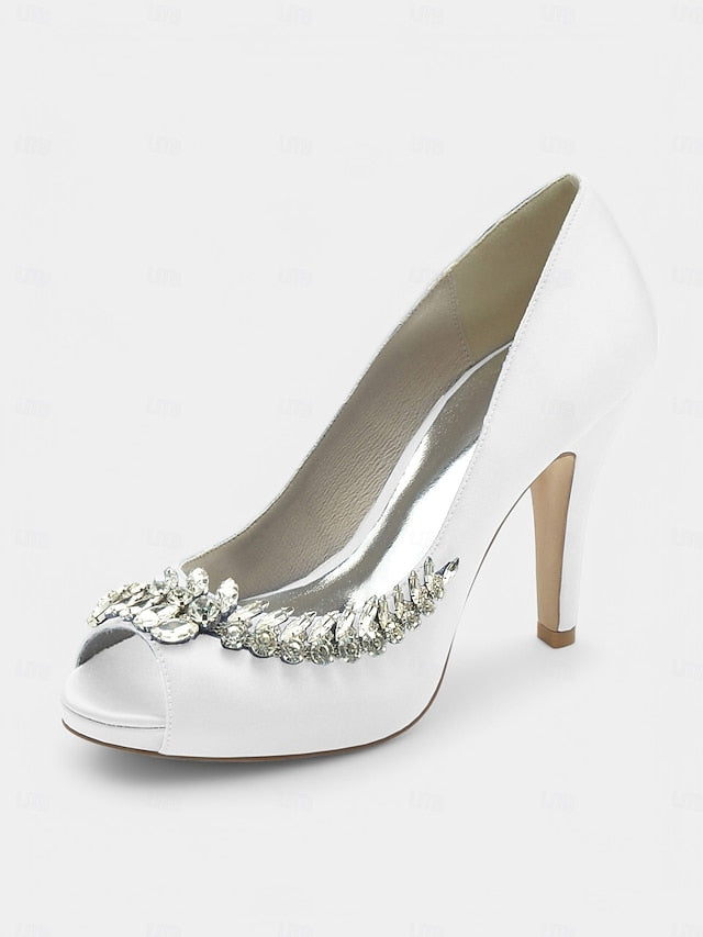 Satin Crystal Blue Heels Luxury – Peep-Toe Embellishment with