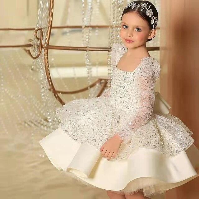 Girls' Fall Sleeve Spring Sequin Dress Summer Long 3D