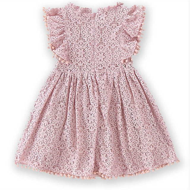 Girls' Sleeve Color Kids Solid Party Short Dress