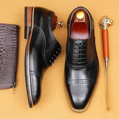 Men's Leather Wingtip with Brown Light Genuine Shoes Oxford