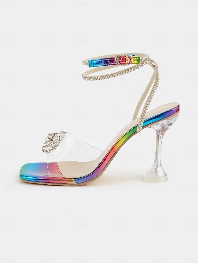 Rainbow Bow Colorful with Detail - Heel Crystal Heels High Clear