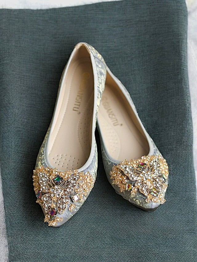 Women's Beaded with Flats Embroidered Ballet Foldable