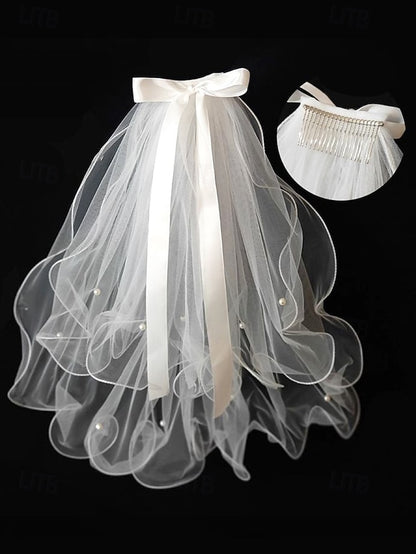 Bridal Tulle Ivory Ribbon Satin Elegant - and Soft with Veil