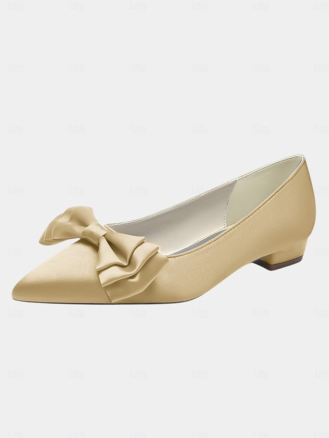 Pointed - Bow Flats Women's Elegant Satin Green Toe