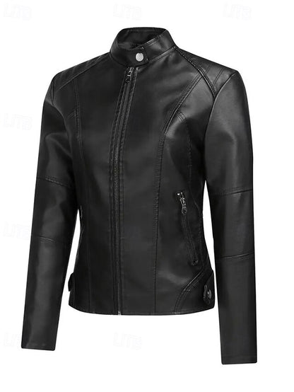 Comfortable Leather Pocket Faux Zipper Women's Jacket