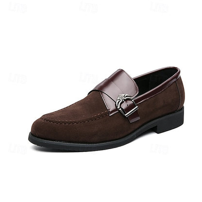 Men's Patent with Loafers Leather and Metal Strap Suede