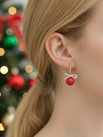 Bow Rhinestone Women's Pearl with and Earrings Christmas