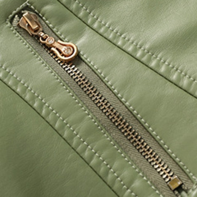 Comfortable Women's Zipper Leather Pocket Jacket Faux