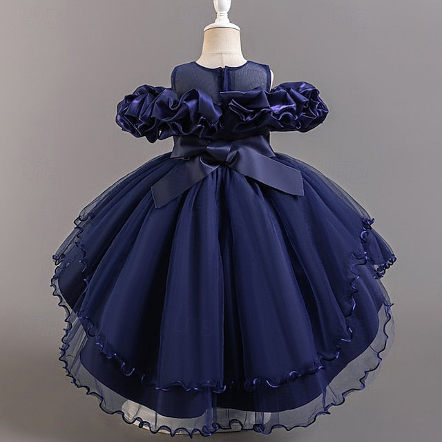 Kids Flower Floral Party Short Sleeve Wedding Girls' Dress