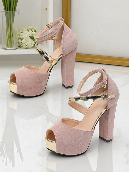 Platform Suede Red Peep Women's Sandals Toe - Block Heel