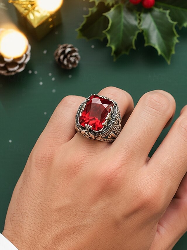 Gemstone Ring Men's Alloy