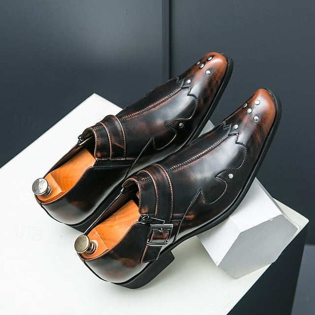 Leather Black – Shoes Formal Strap Men's Monk