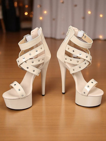 and Heels High White Women's Straps with Platform Buckled