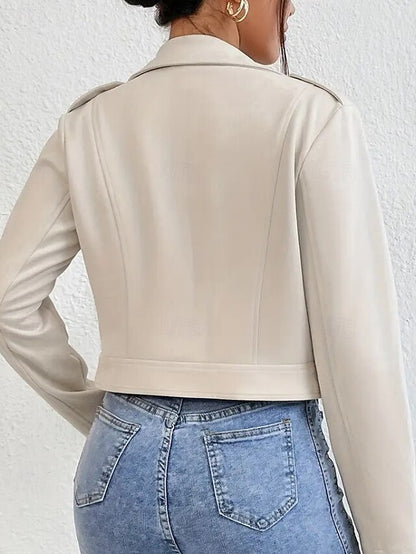 Faux Jacket Zipper Pocket Comfortable Women's Leather