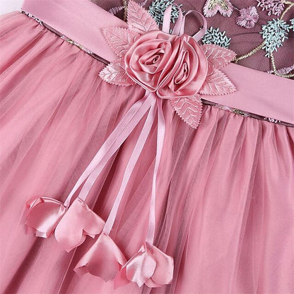 Girls' Sleeveless Flower Party Girl Dress 3D