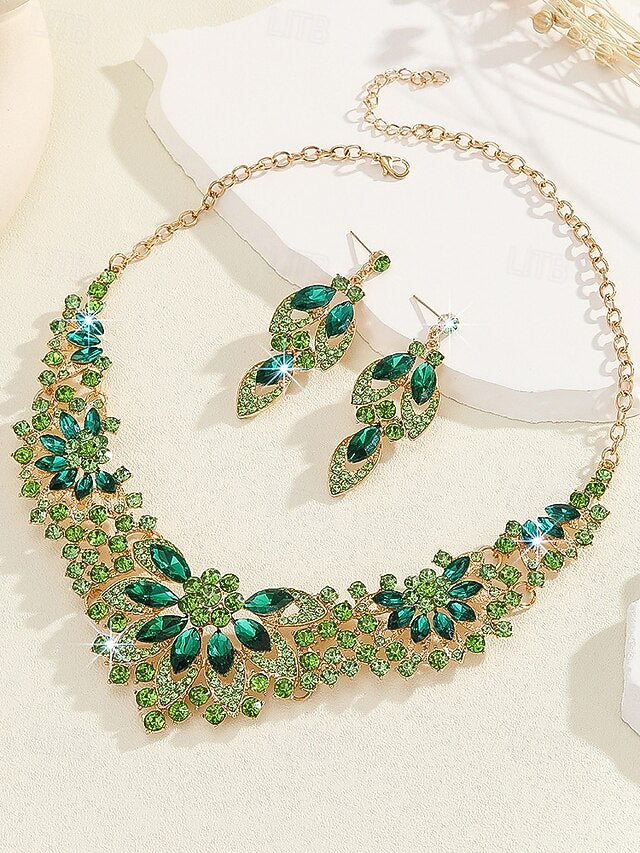 Jewelry Statement Elegant – Necklace Green Crystal Set