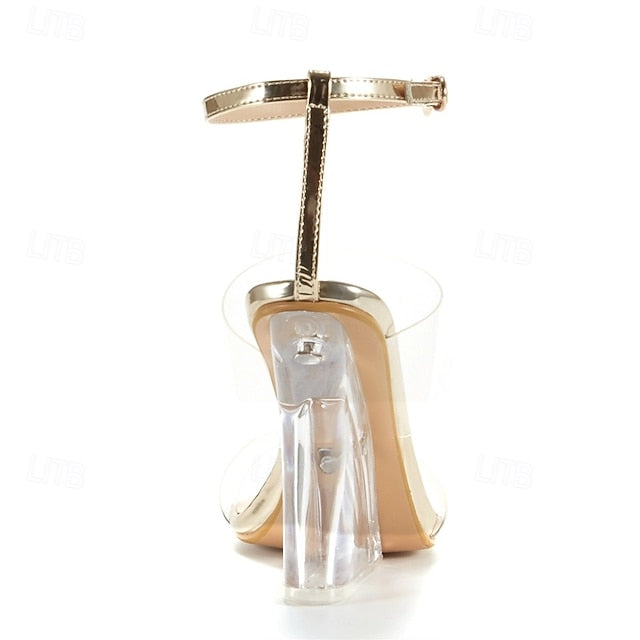 with Gold Transparent Heels Clear Women's and Straps Wedge