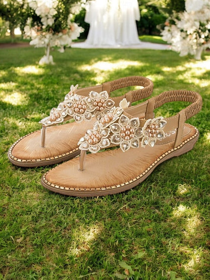 Comfortable Beaded with Flat Floral Design Slip-Ons