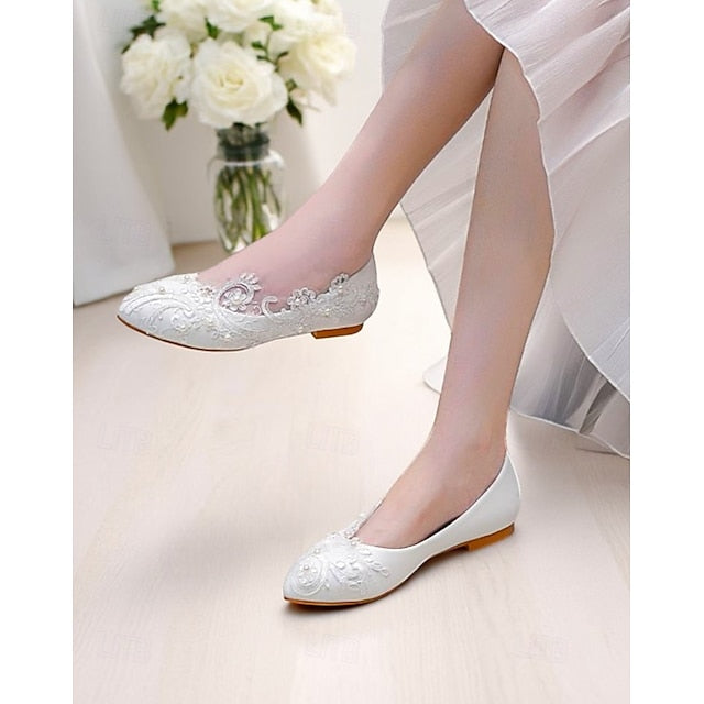 Ballet Women's White Flats Embroidered Lace – Vintage