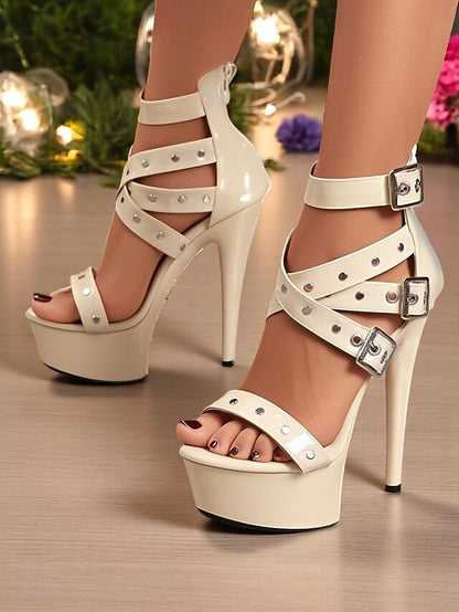 and Heels High White Women's Straps with Platform Buckled