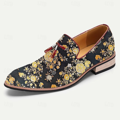 Pattern Floral Men's Jacquard Tassels with for Loafers