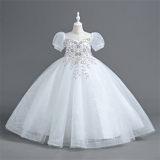 Girls' Dress Party Flower Kids Solid Girl Color