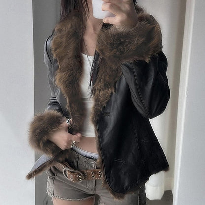 Comfortable Buttons Fur Jacket Warm Collar Women's Casual