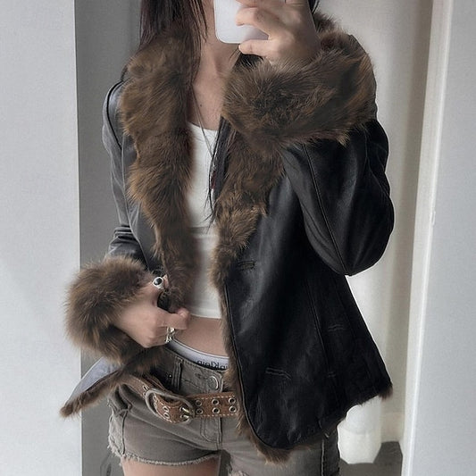 Comfortable Buttons Fur Jacket Warm Collar Women's Casual