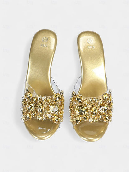 Heels Women's Rhinestone Embellished Platform – Clear