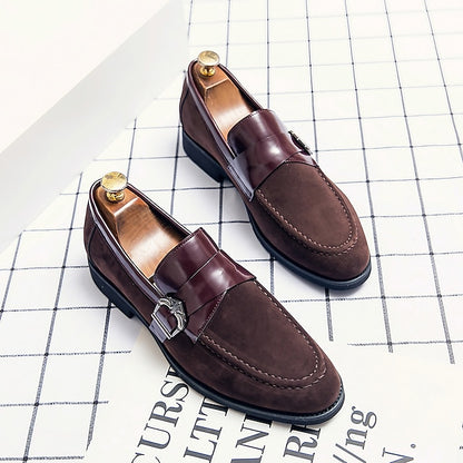 Men's Patent with Loafers Leather and Metal Strap Suede