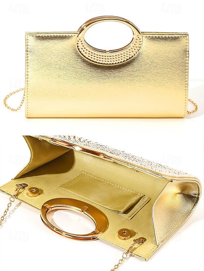 Glamorous Handle – Clutch Evening Round Crystal Gold with