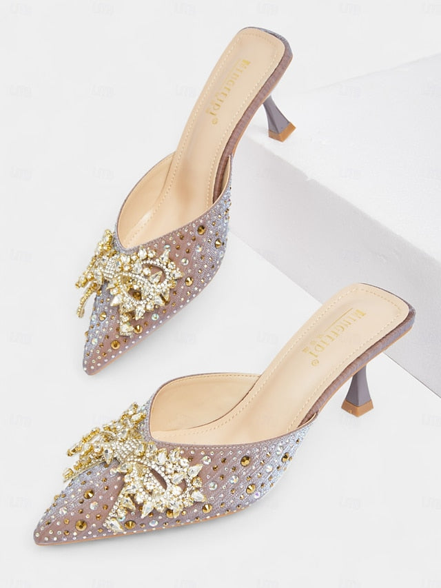 Rhinestone Slip-On Women's Toe Mules Glitter - Pointed