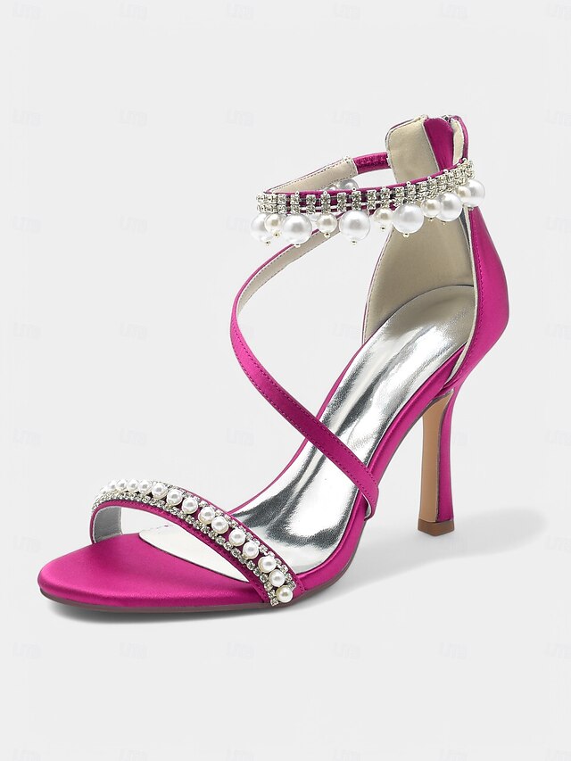 Ankle Chic Heels Pointed-Toe Party Strap Satin Pink –