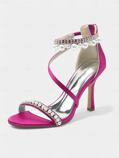 Ankle Chic Heels Pointed-Toe Party Strap Satin Pink –