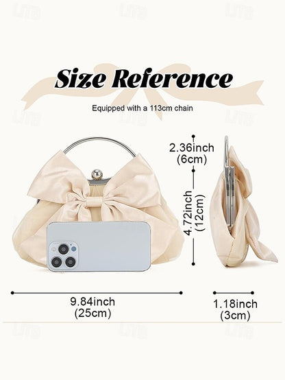 Satin Clutch Elegant Women's – Evening Bag Bow Pearl
