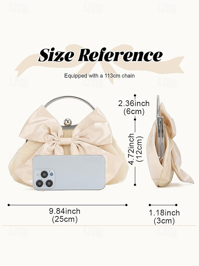 Elegant Bag Women's – Pearl Bow Satin Evening Clutch