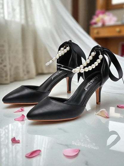 with Pearl Kitten - Heel Strap Bow Ankle Women's Blue Pumps